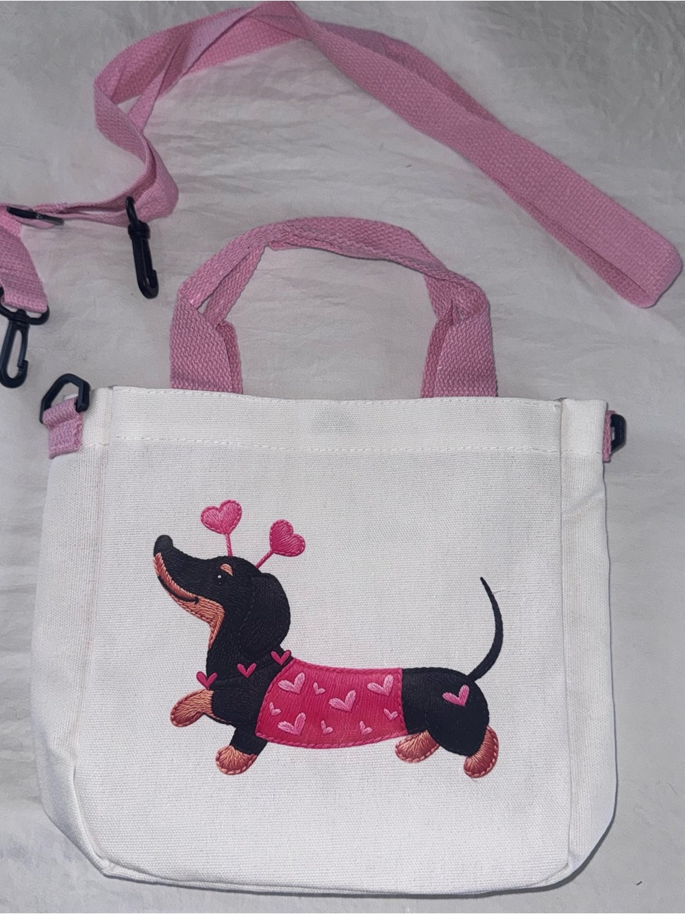 Pink Heart Dachshund Canvas Crossbody Bag